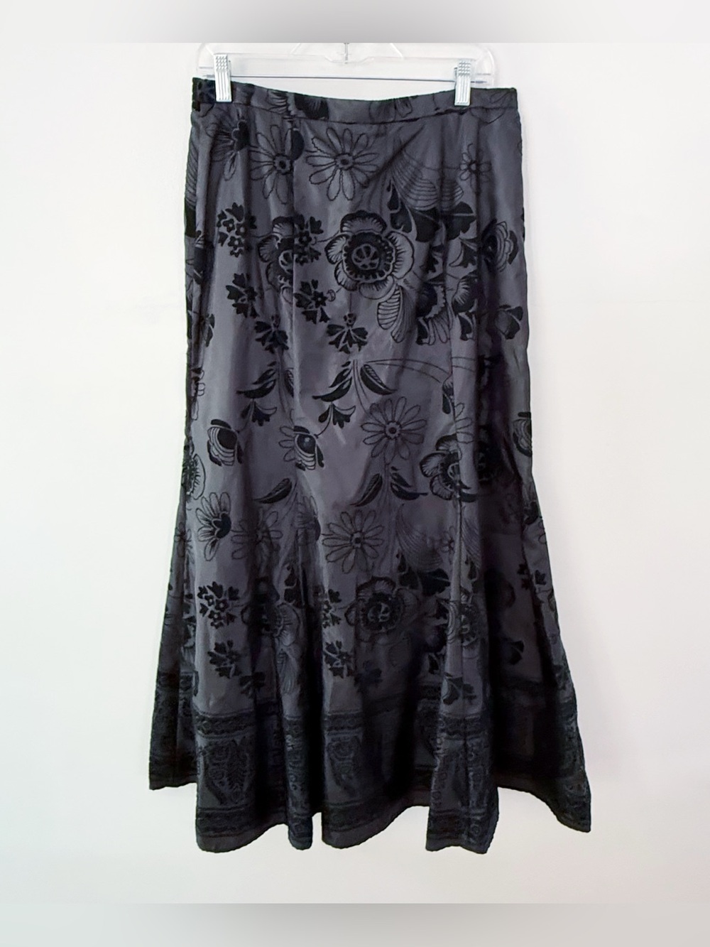 Vintage Women Satin Velvet Floral Print Maxi Skirt Size 10 Whimsigoth Witchy